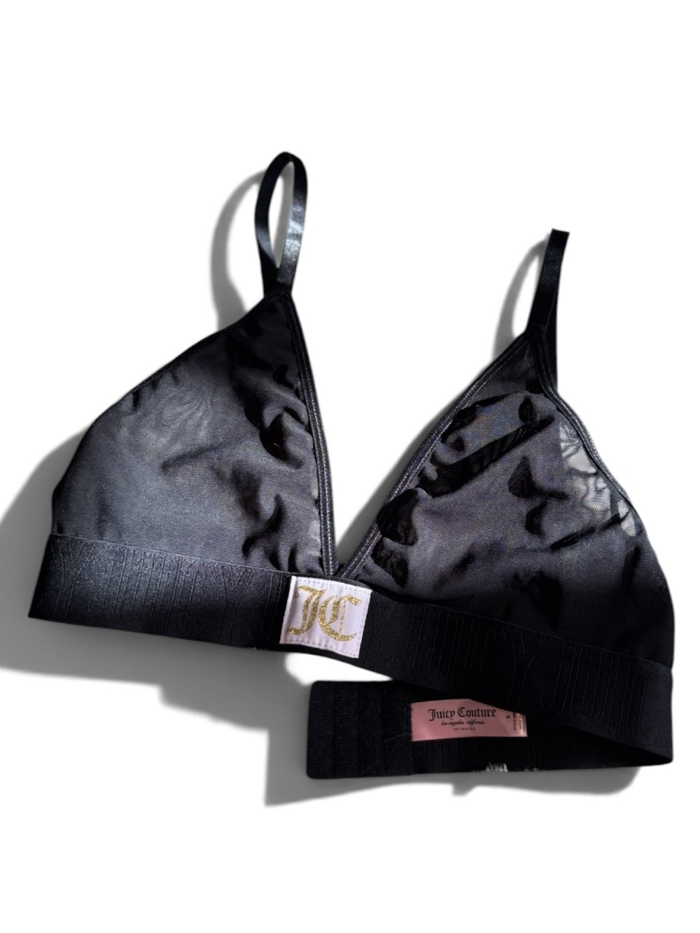 Juicy Couture Black Mesh Gold Logo Triangle Bralette Size S